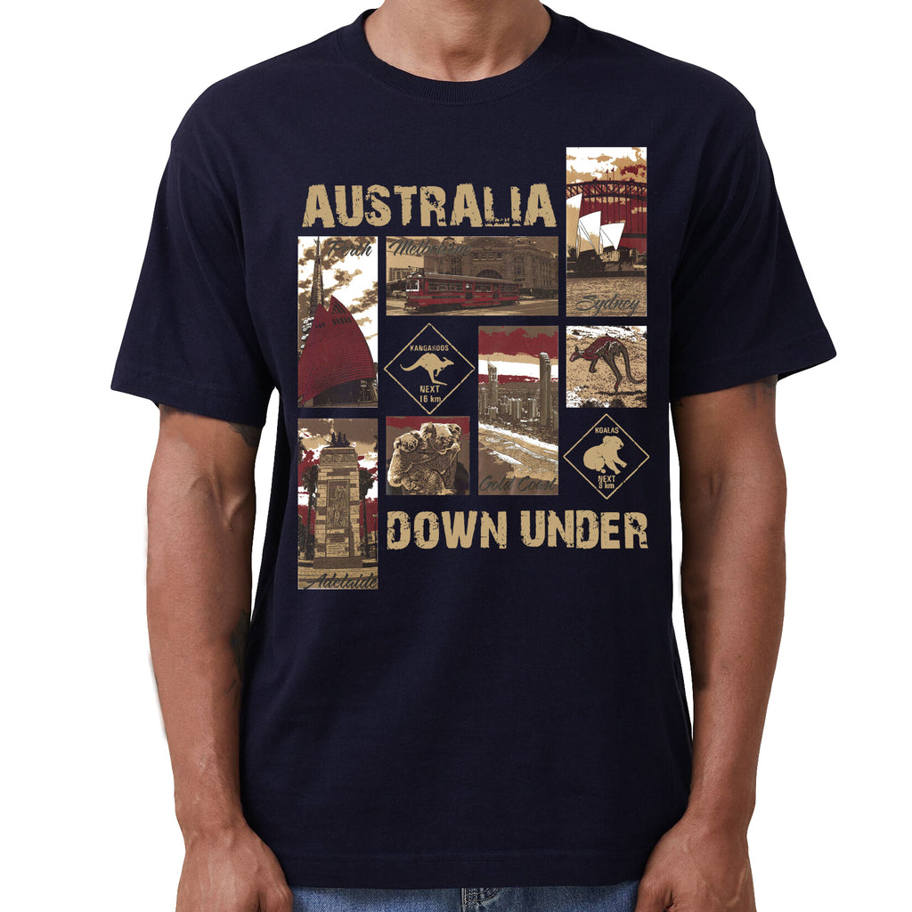 100% Cotton Australia Down Under Souvenir T-Shirt Unisex Adult Iconic Tee Top, Navy, S