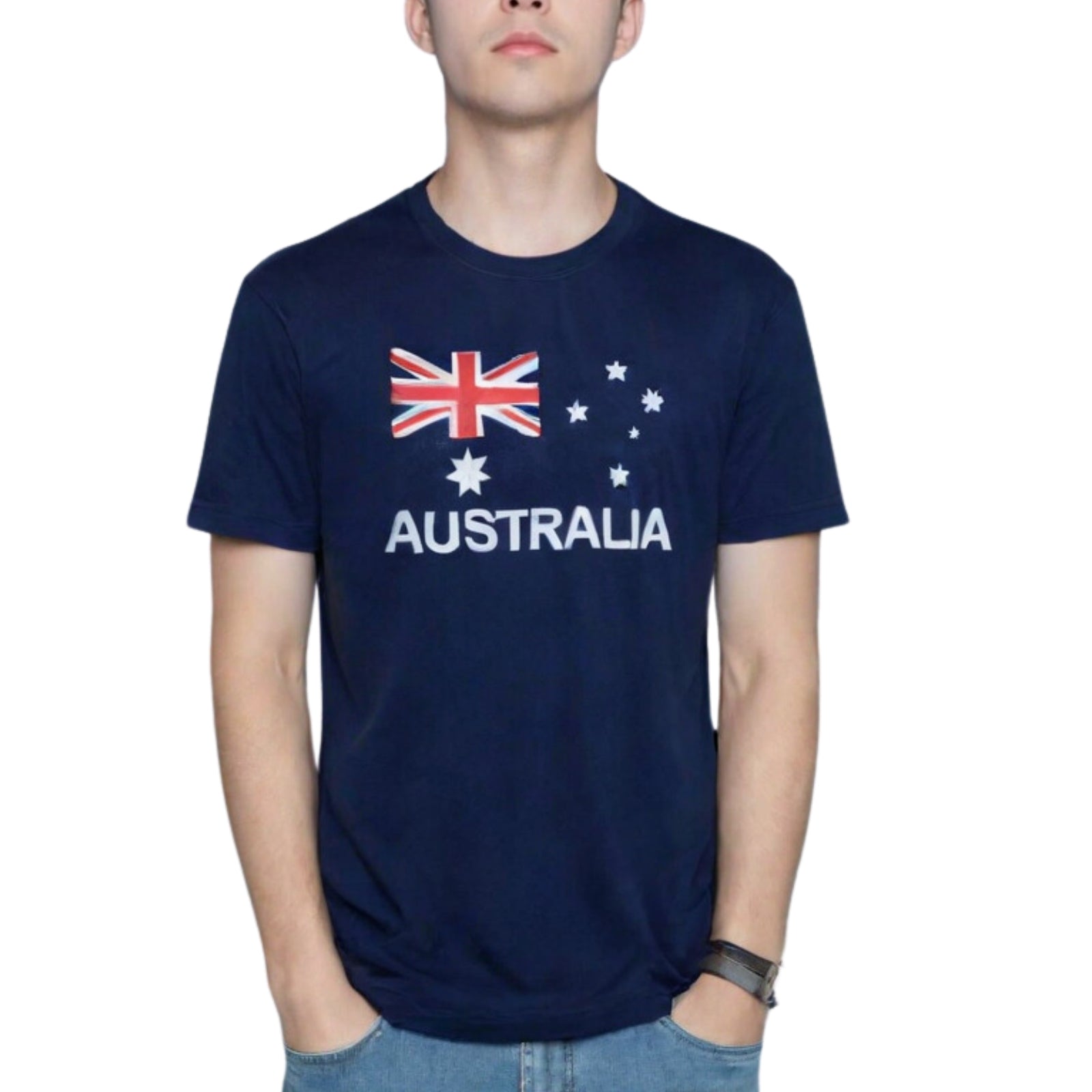 Adult AUSTRALIAN T Shirt Australia Day 100% COTTON Souvenir Tee Top Flag - Blue - Small