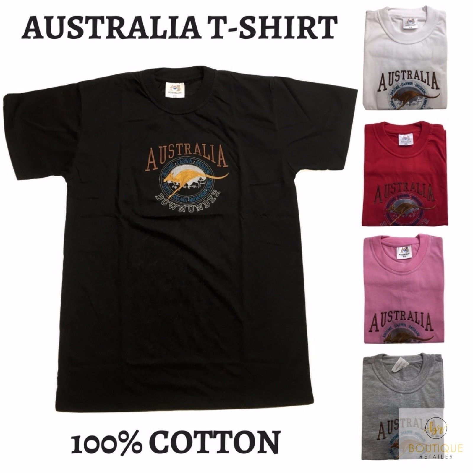 Adult Australia Kangaroo T Shirt Australia Day Souvenir Tee Top 100% Cotton - White - XXL